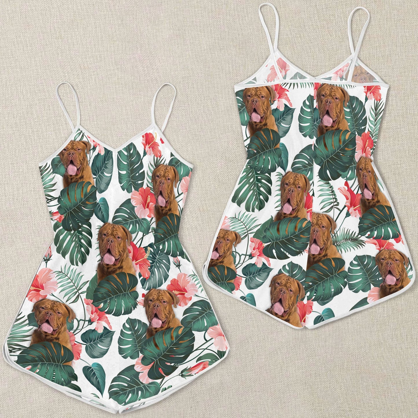 Dogue de Bordeaux Pattern Sleeveless Romper