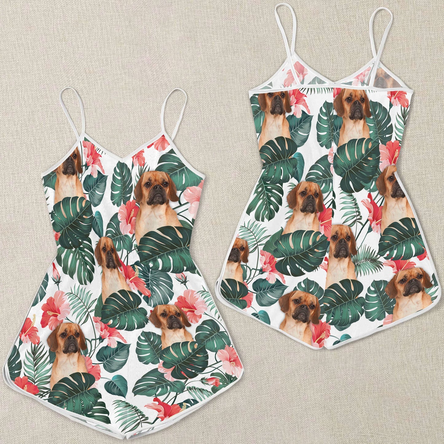 Puggle Pattern Sleeveless Romper