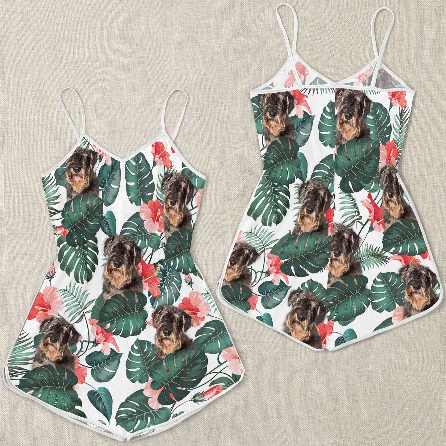 Standard Schnauzer Tropical Pattern Sleeveless Romper