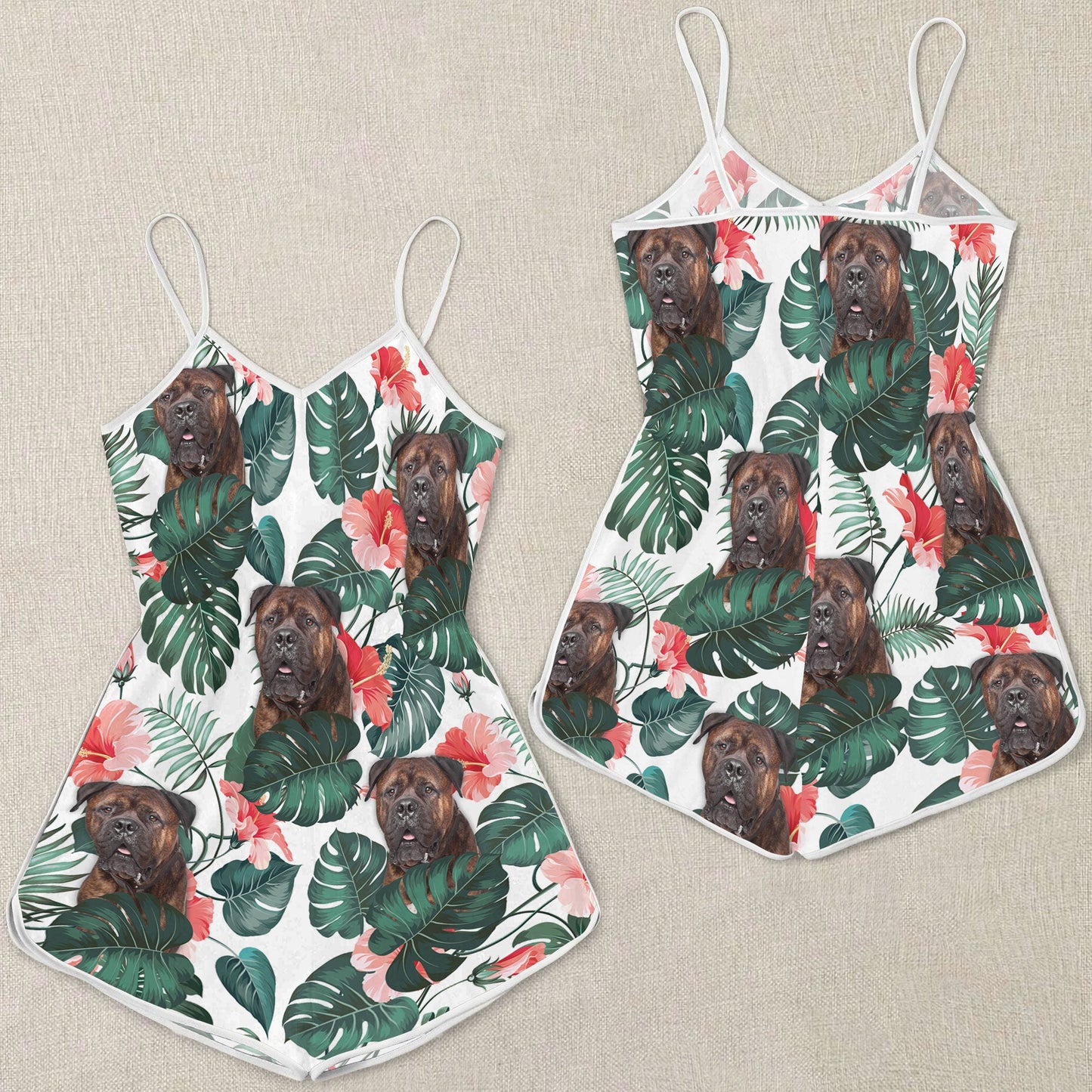 Bullmastiff Pattern Sleeveless Romper