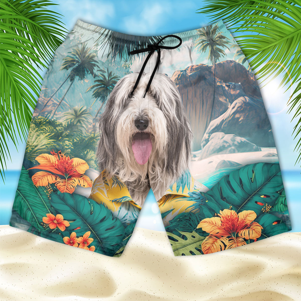 Bearded Collie - 3D Men's Beach Short