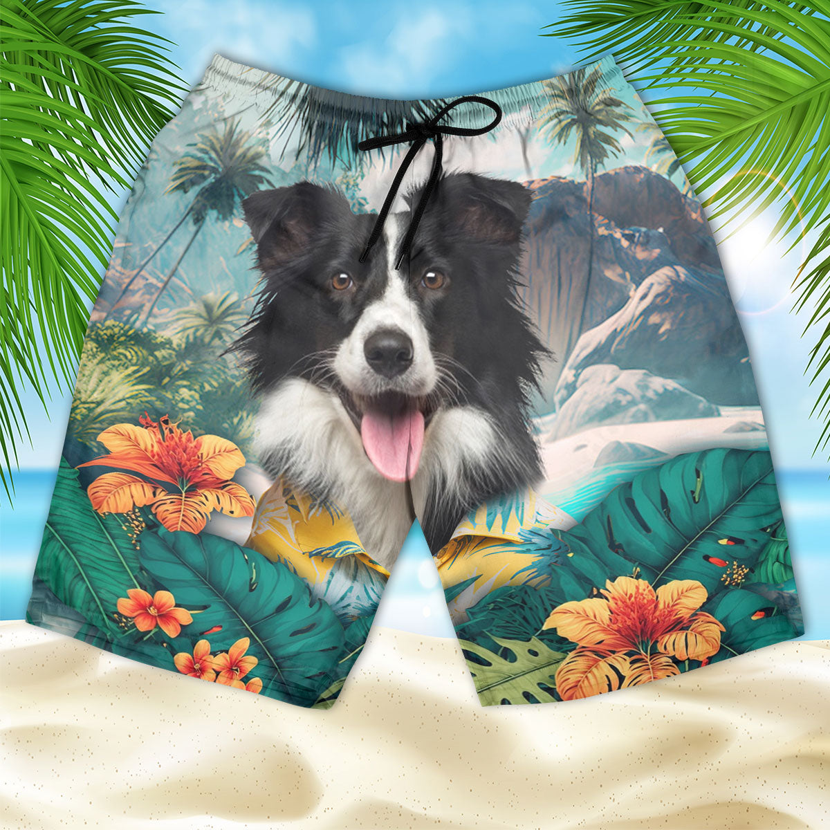 Border Collie - 3D Men's Beach Short