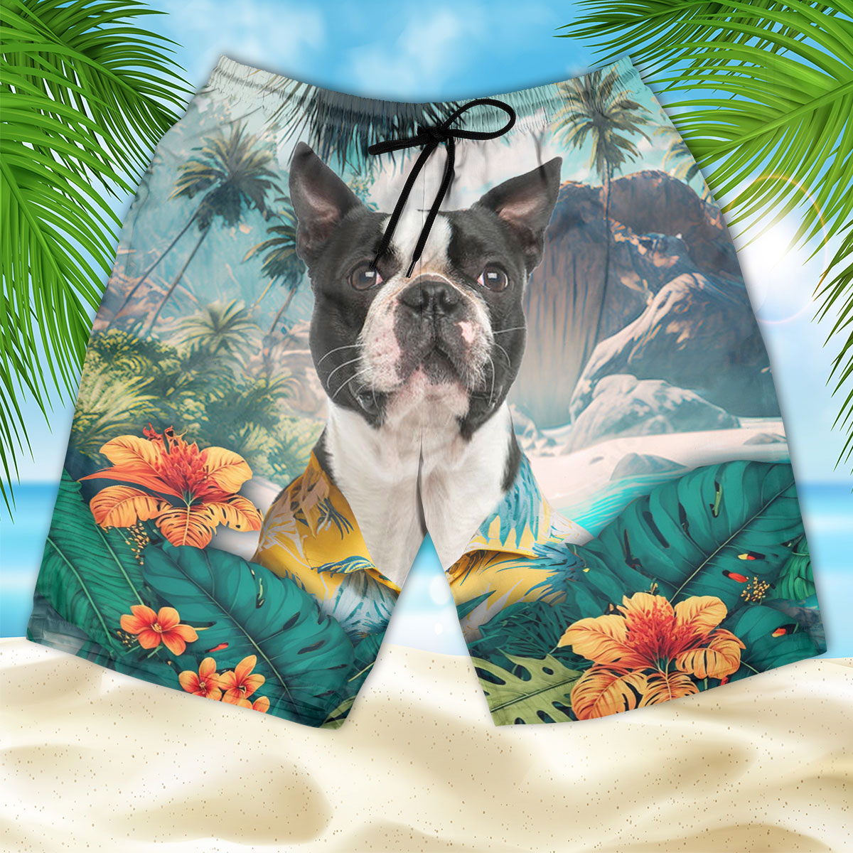 Boston Terrier - 3D Men's Beach Short
