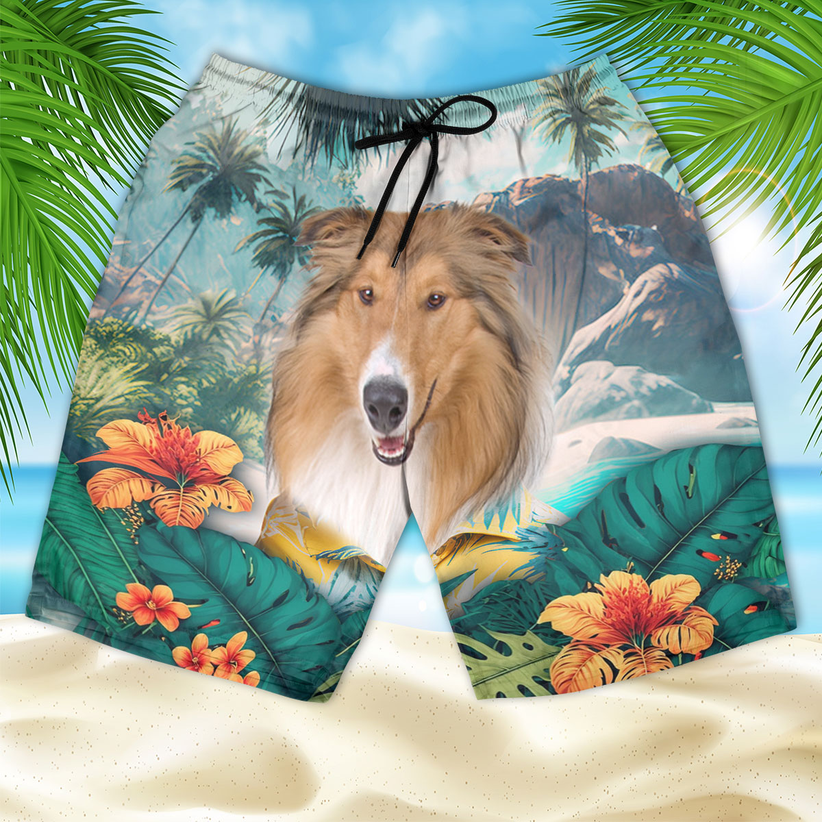 Rough Collie - 3D Men's Beach Short