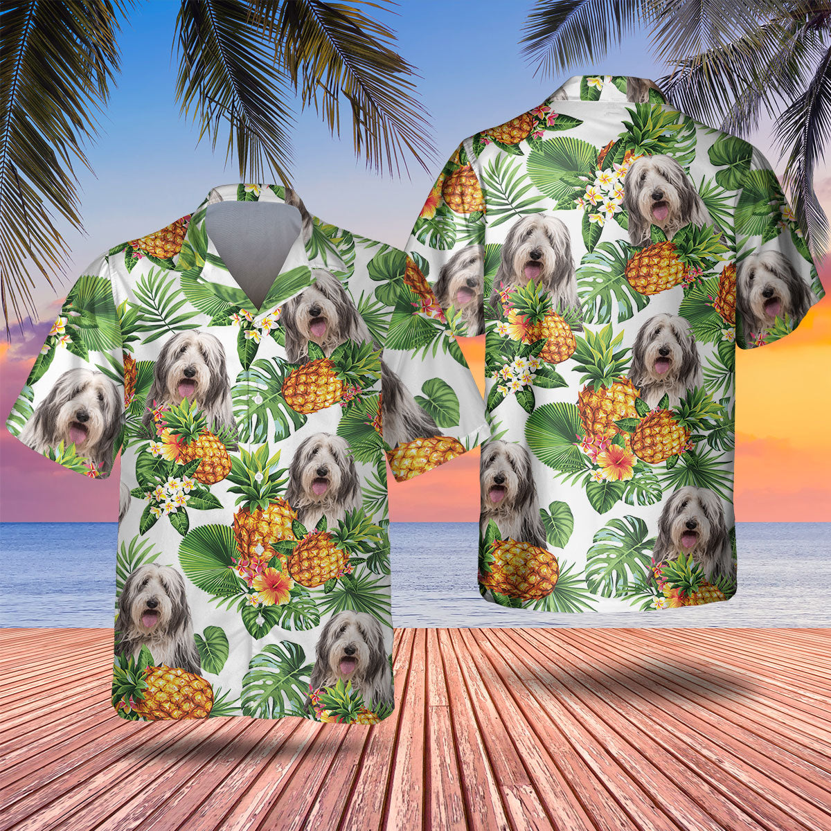 Bearded Collie - Tropical Pattern Hawaiian Shirt