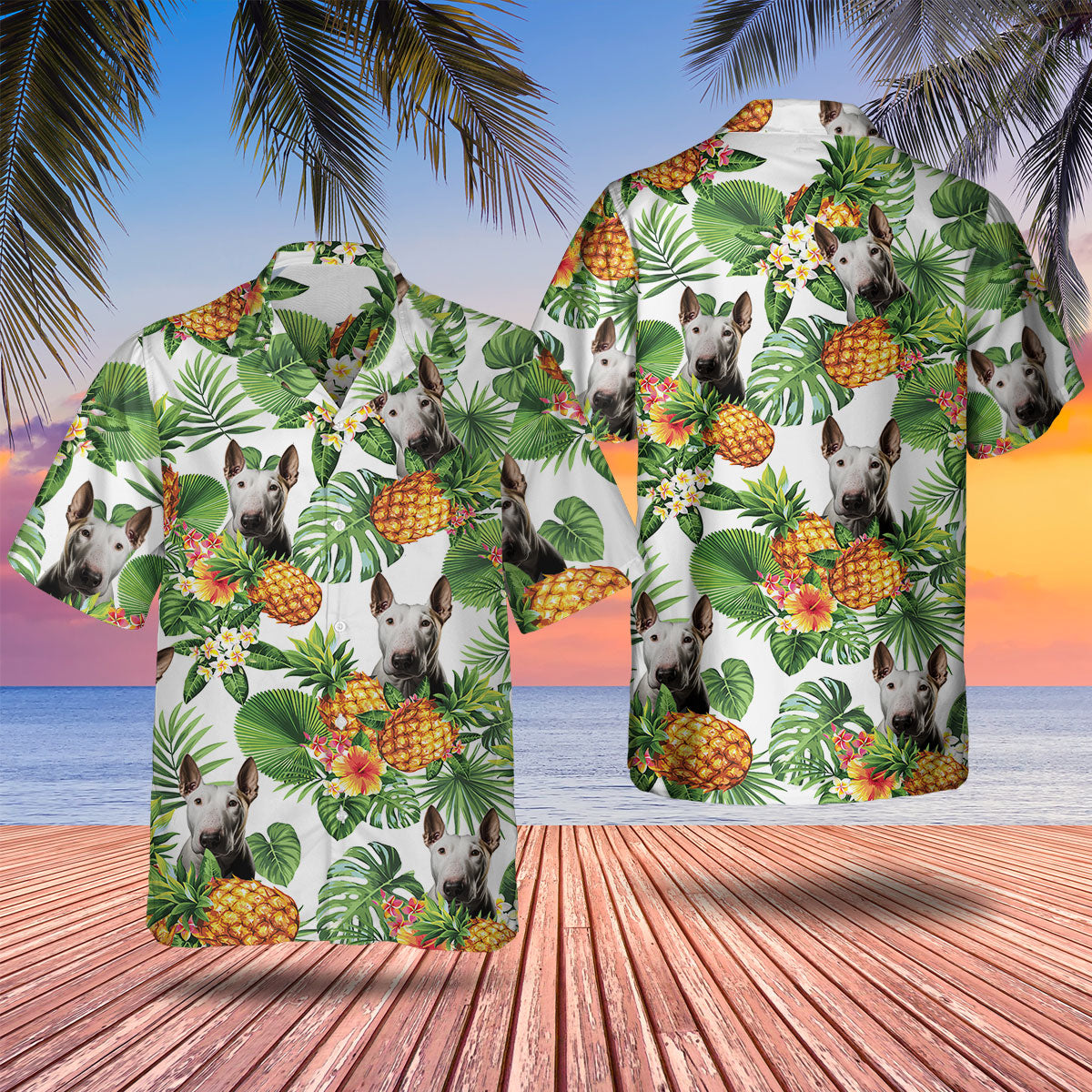 Bull Terrier AI - Tropical Pattern Hawaiian Shirt