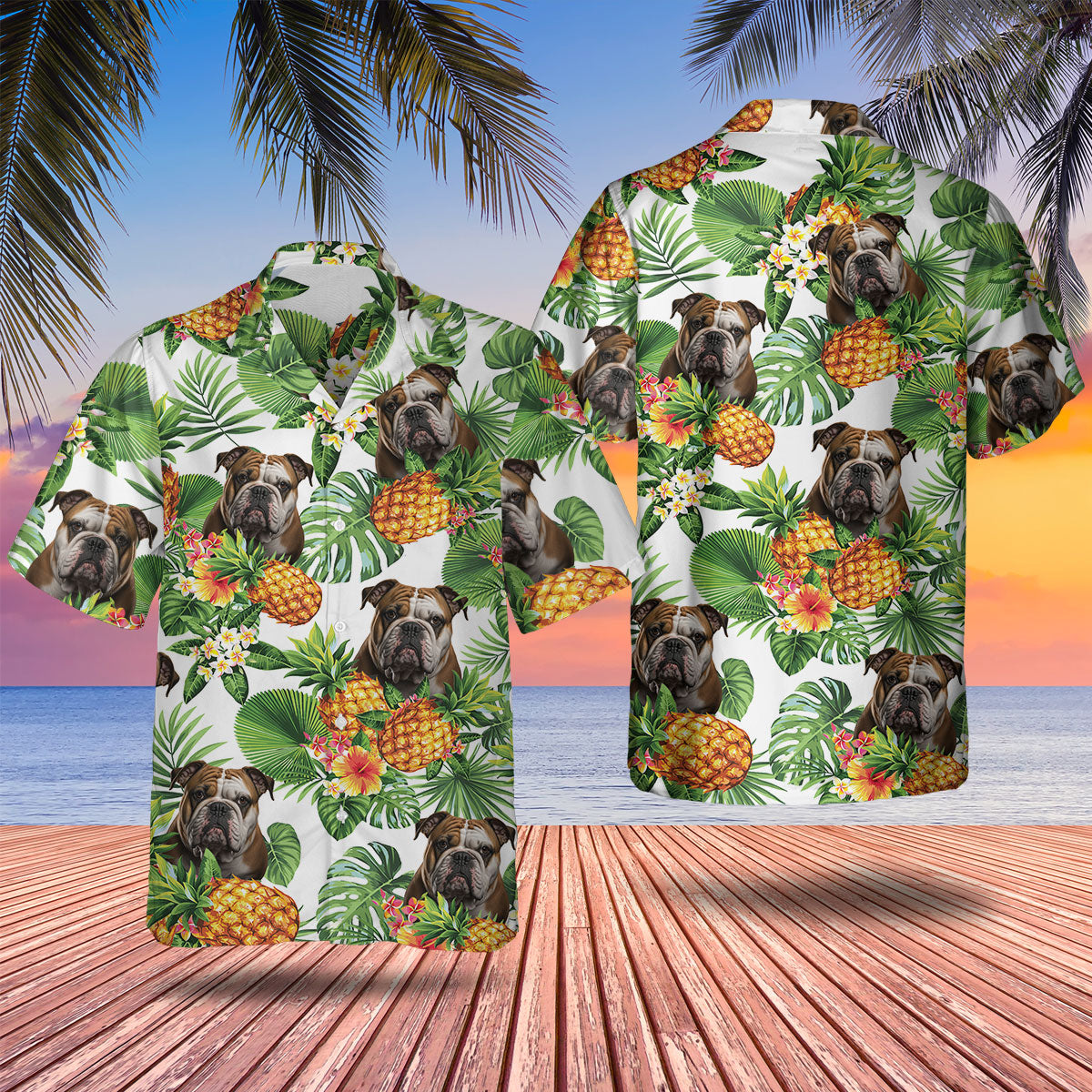 Bulldog AI - Tropical Pattern Hawaiian Shirt