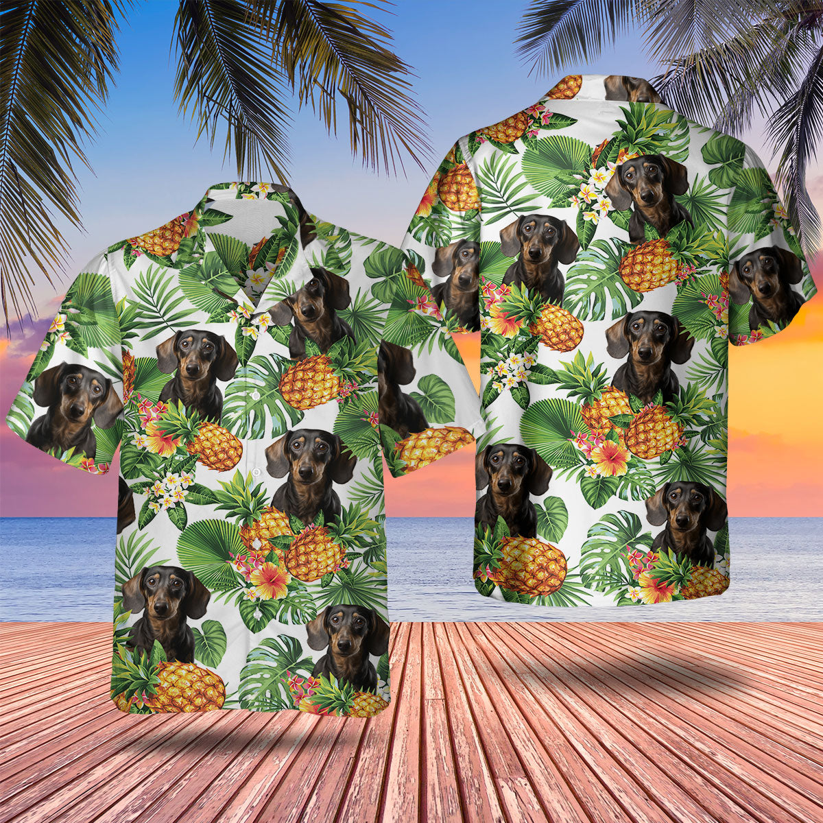 Dachshund 1 AI - Tropical Pattern Hawaiian Shirt