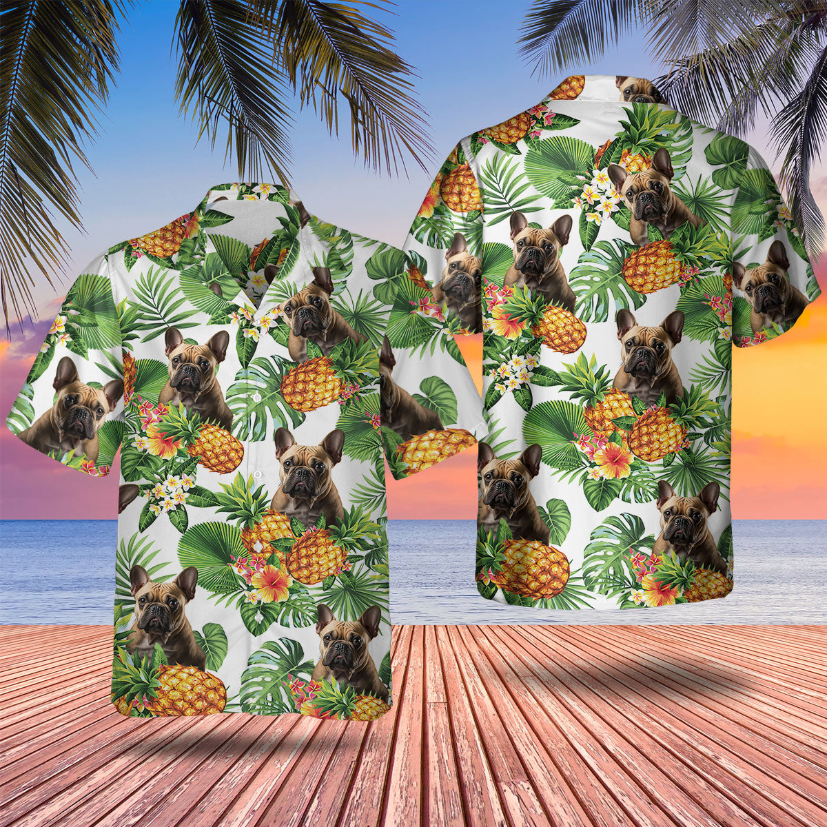 French Bulldog 3 AI - Tropical Pattern Hawaiian Shirt