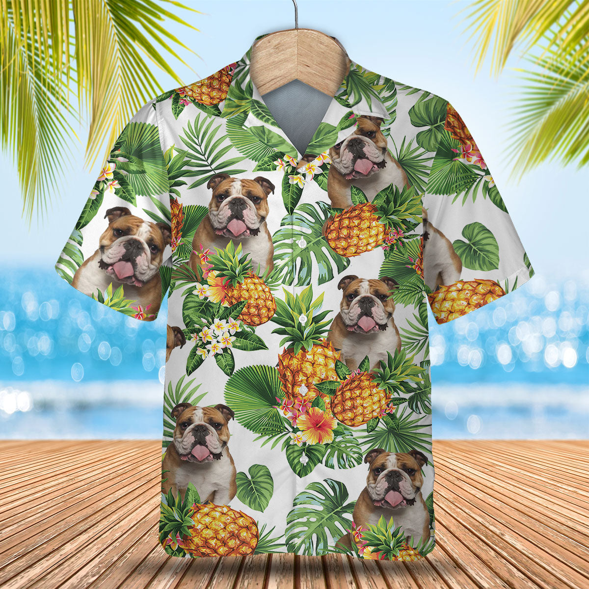 English Bulldog - Tropical Pattern Hawaiian Shirt