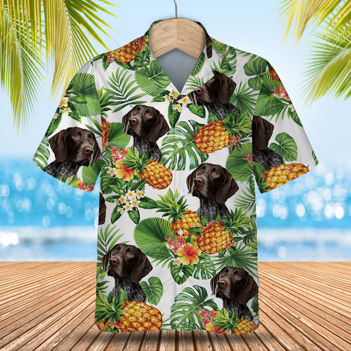 German Shorthaired Pointer AI - Tropical Pattern Hawaiian Shirt
