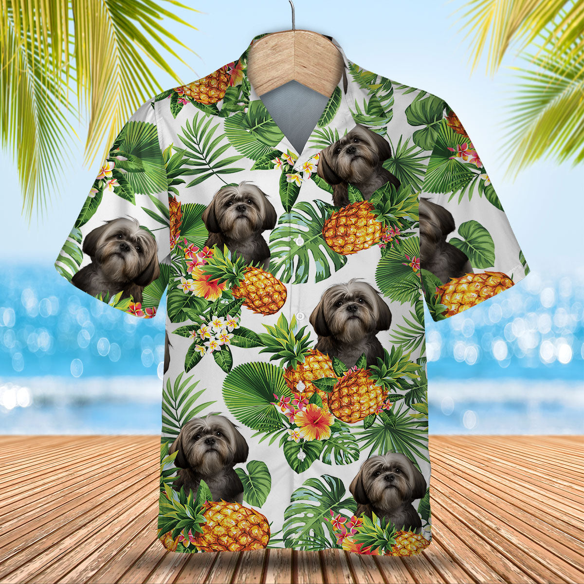 Lhasa Apso AI - Tropical Pattern Hawaiian Shirt
