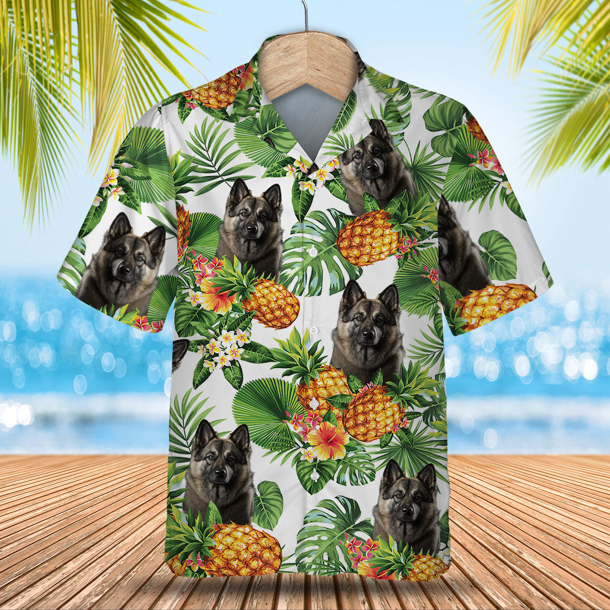 Norwegian Elkhound AI - Tropical Pattern Hawaiian Shirt