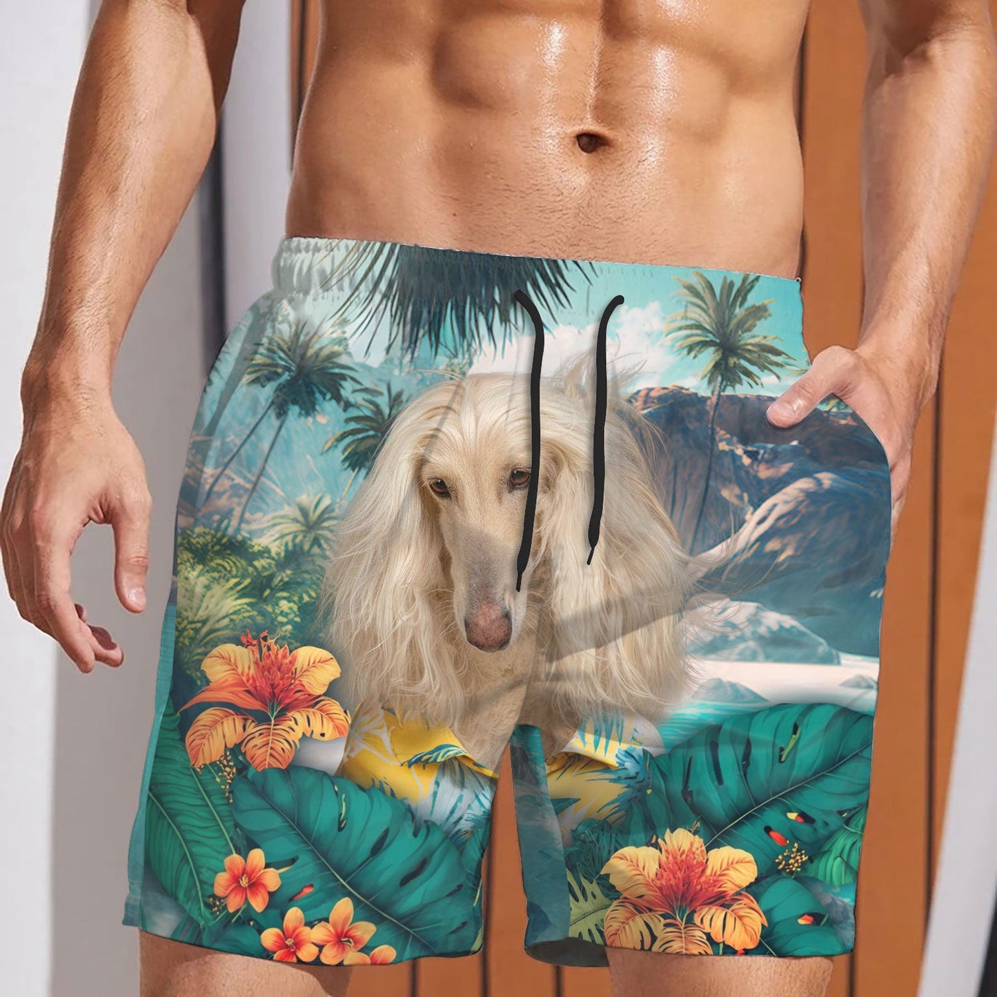 Afghan Hound - 3D Men's Beach Short