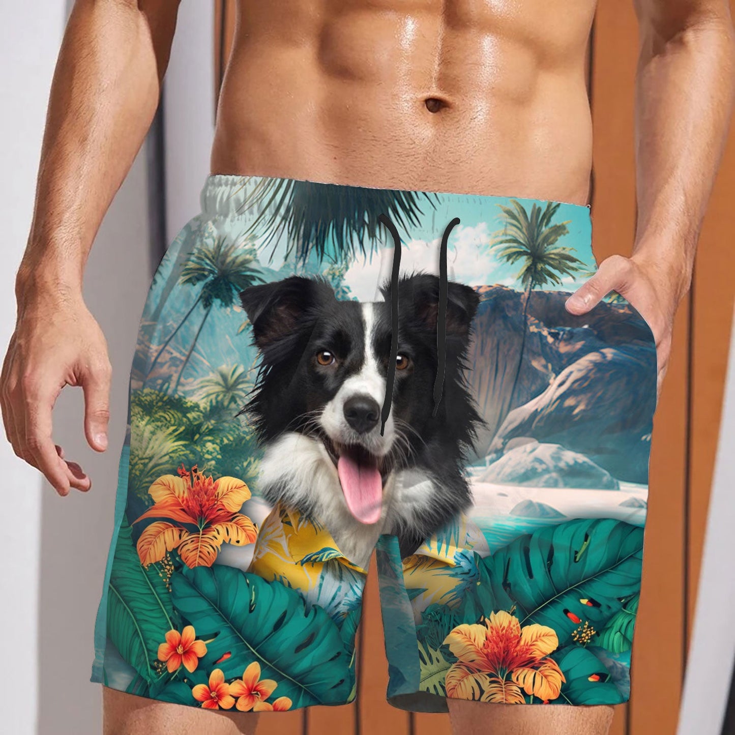 Border Collie - 3D Men's Beach Short