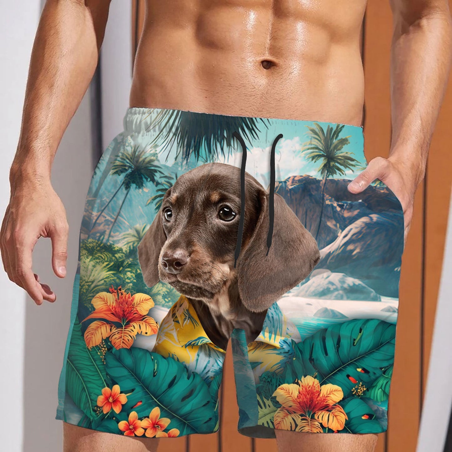 Dachshund - 3D Men's Beach Short