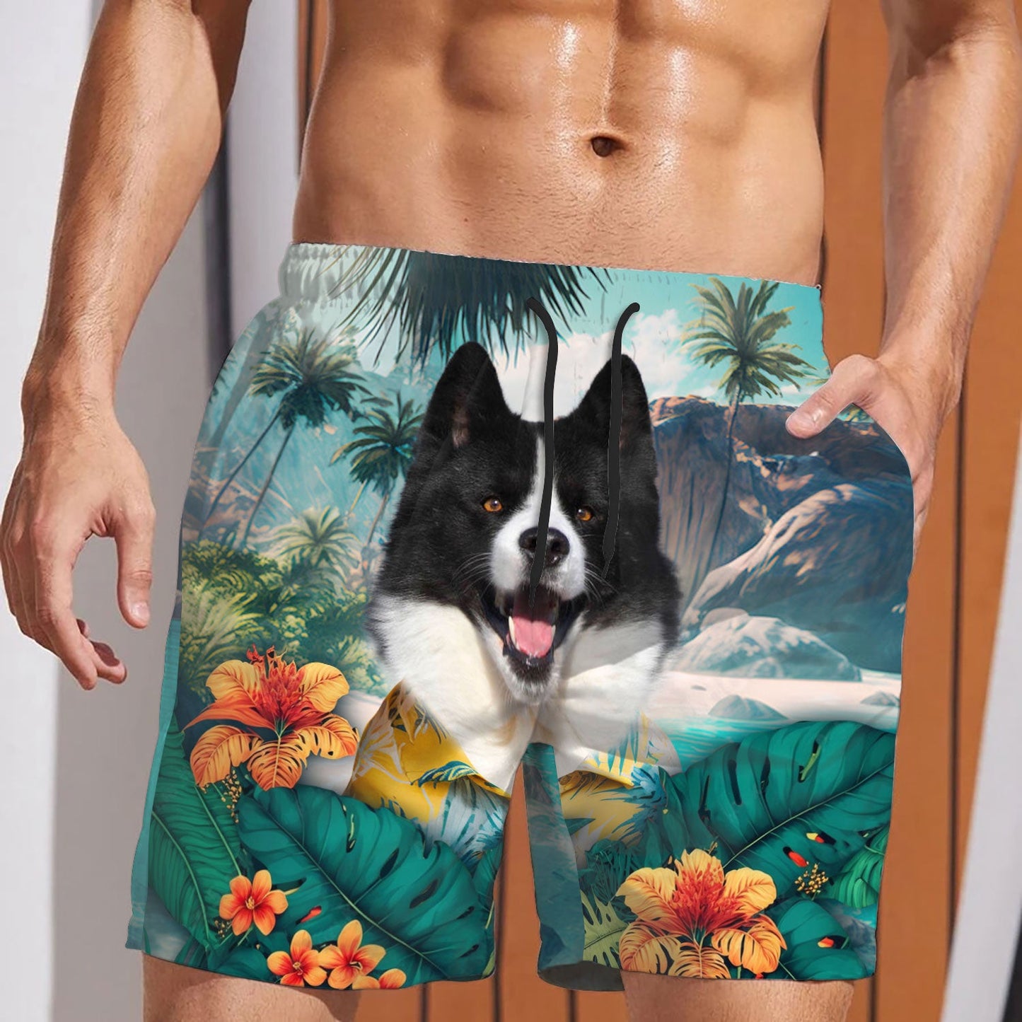 Karelian Bear Dog - 3D Men's Beach Short