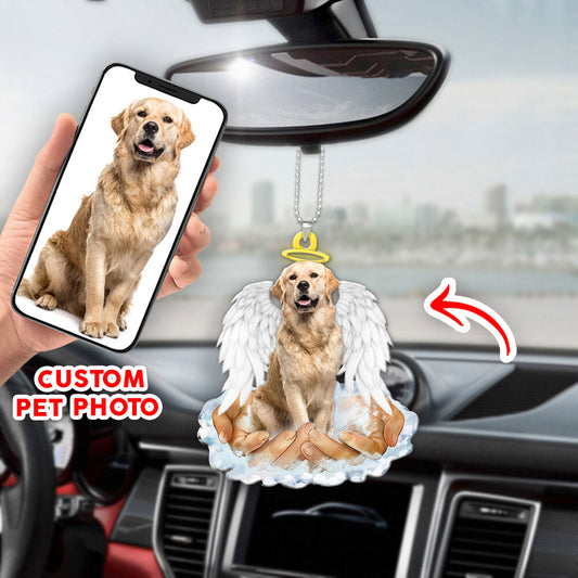 A - Pet Custom Photo In The Hands Of God Car Hanging Ornament